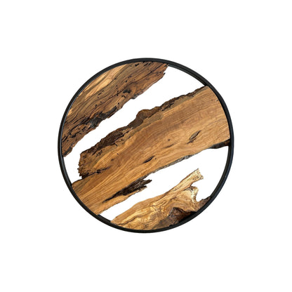 Live Edge Olive Wood Wall Decor | Round Metal Frame, 18 inch