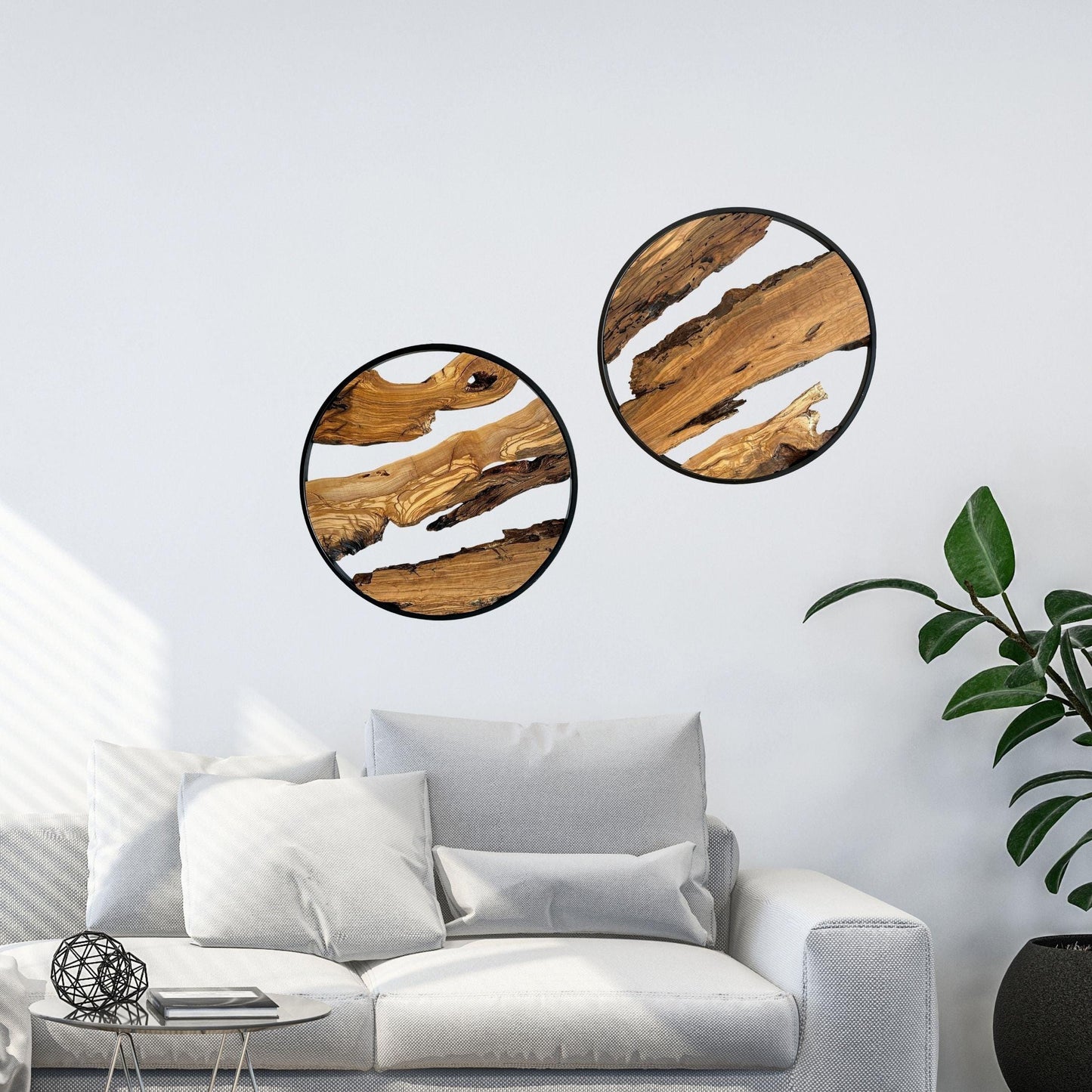 Round Metal Framed Wall Decor | Wooden Wall Decor | Olive Wood Wall Art With Metal Frame | 18 inches Wall Decor