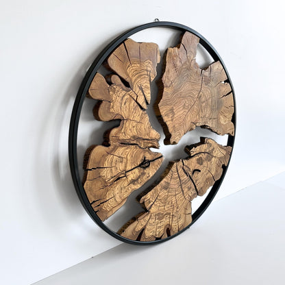 Rustic Olive Wood Wall Art – Metal Frame, Live Edge Decor (22 inches)