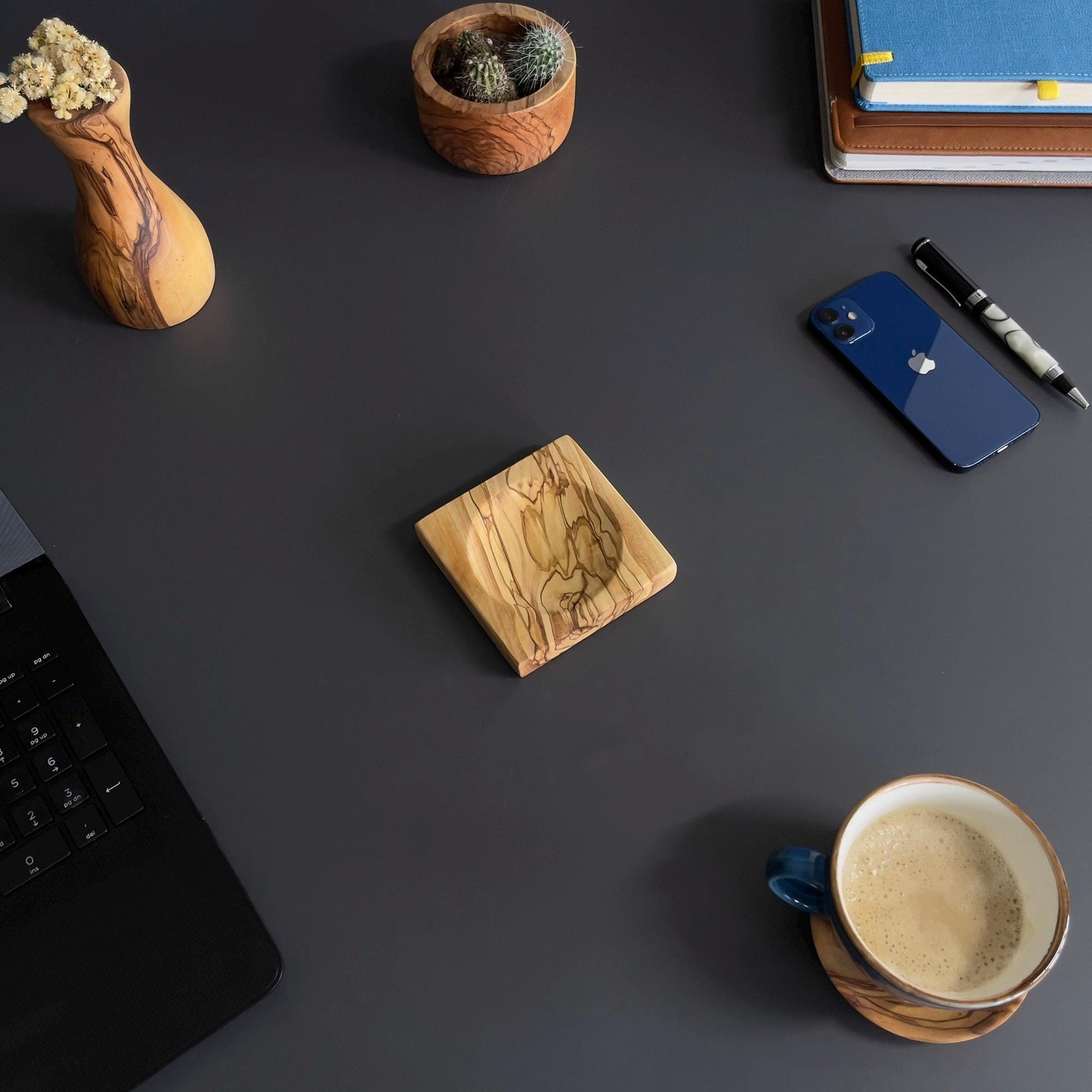 Handmade Olive Wood Desktop Set - 6 Piece Desktop Set - Wooden Desk Organizer - Office Supplies - Desk Decor - Wood Desk Accessories