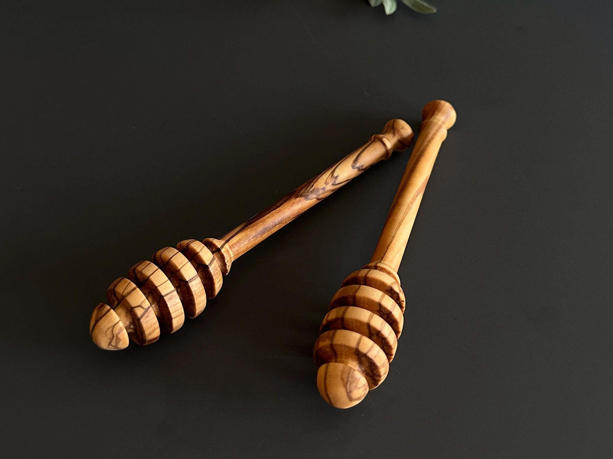 Handcrafted Olive Wood Honey Dippers, Rustic Kitchen Utensil Set of 2