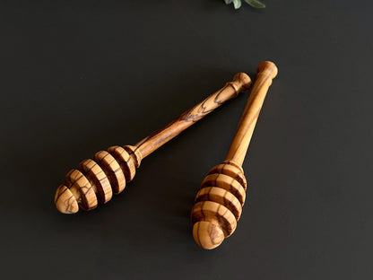 Handcrafted Olive Wood Honey Dippers, Rustic Kitchen Utensil Set of 2