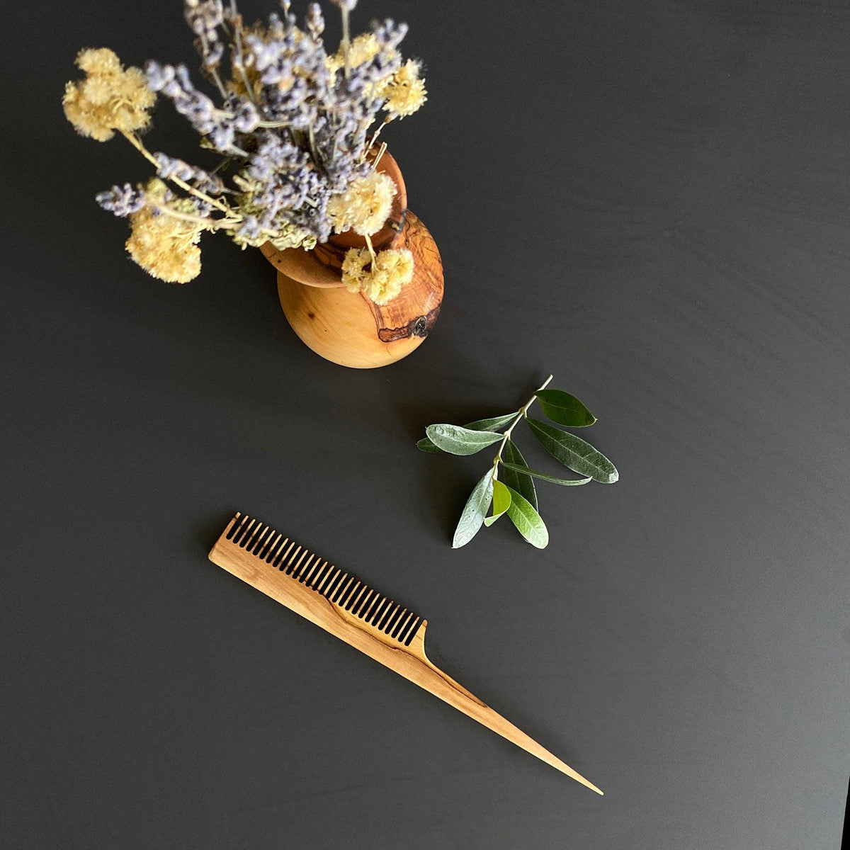 Handmade Olive Wood Rat Tail Comb, Fine Tooth Comb