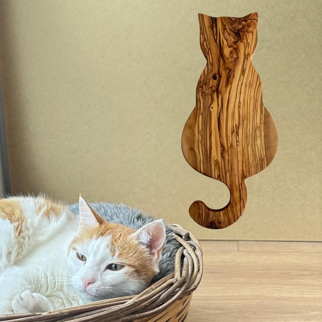 Personalized Cat Shaped Olive Wood Cheese Board | Gift For Cat Lovers