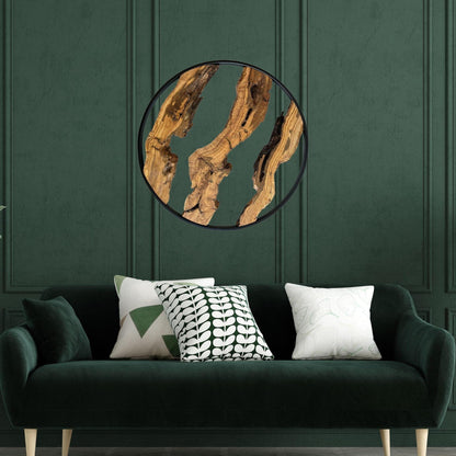 Rustic Olive Wood Wall Art – Metal Frame, Live Edge Decor (22 inches)