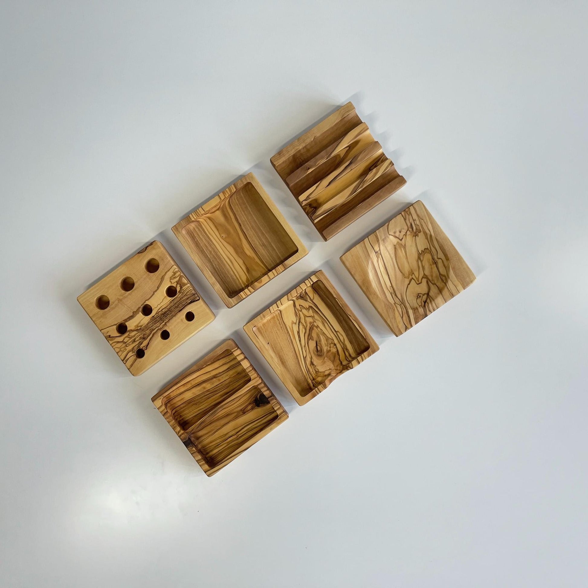 Handmade Olive Wood Desktop Organizers - Office Desk Supplies - Wooden Desk Accessories, Pen-Paperclip-Note-Business Card Holder, Phone-Tablet Stand