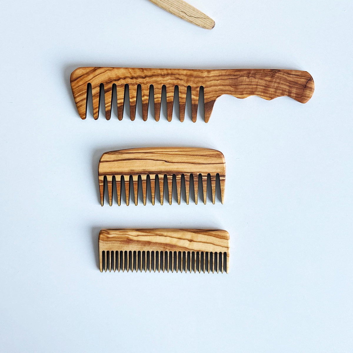 Personalized Olive Wood 3-Piece Comb Set | Handled and Pocket-Sized Combs for Men and Women |