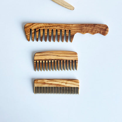 Personalized Olive Wood 3-Piece Comb Set | Handled and Pocket-Sized Combs for Men and Women |