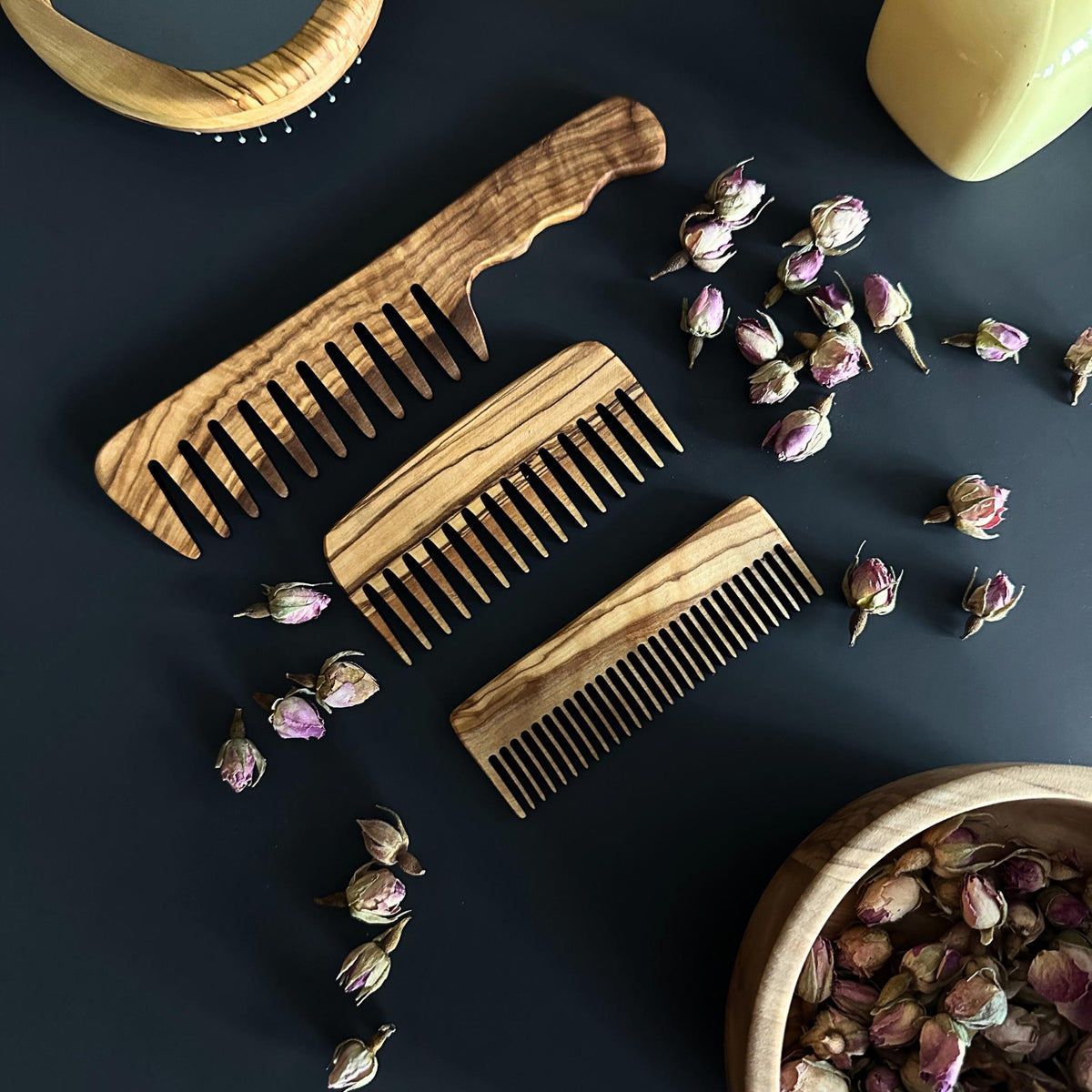 Personalized Olive Wood 3-Piece Comb Set | Handled and Pocket-Sized Combs for Men and Women |