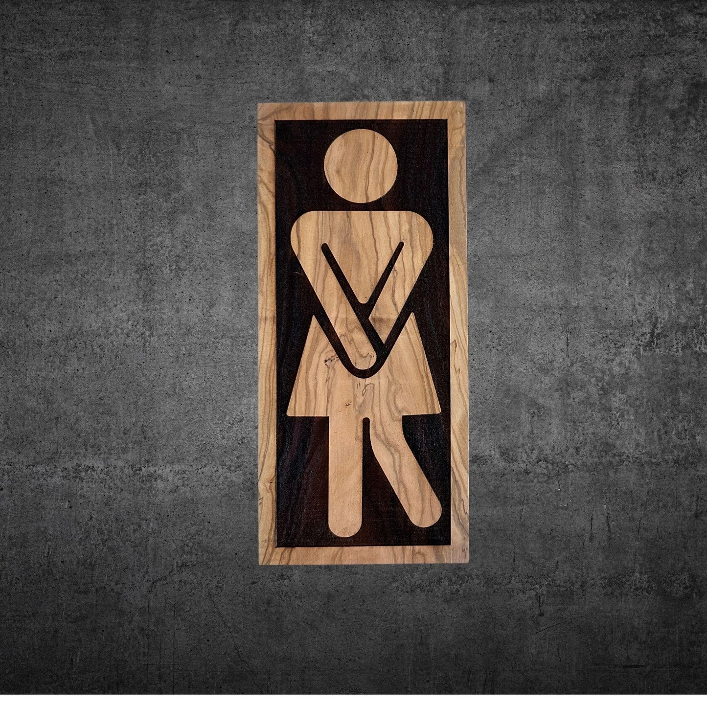 Olive Wood Restroom Sign | Bathroom WC Door Sign | Wooden Toilet Sign | Male Female Bathroom Figurines | Unique Toilet Door Plate