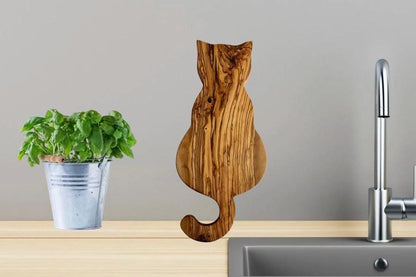 Personalized Cat Shaped Olive Wood Cheese Board | Gift For Cat Lovers