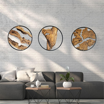 Rustic Olive Wood Wall Art – Metal Frame, Live Edge Decor (22 inches)