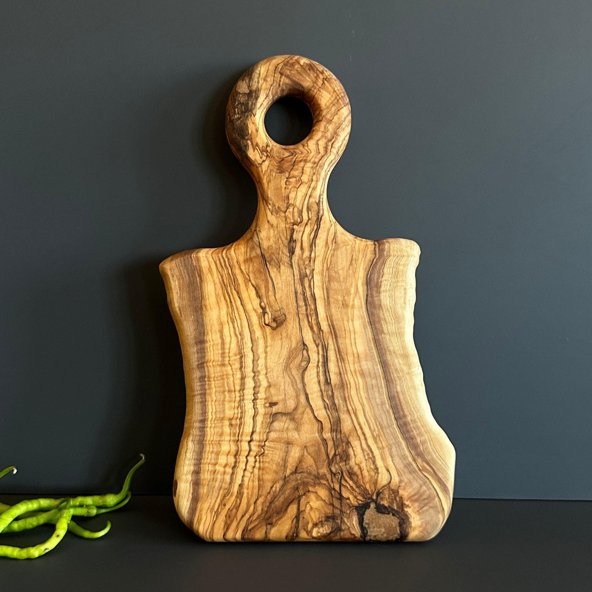 Natural Shaped Olive Wood Serving Board With Handle