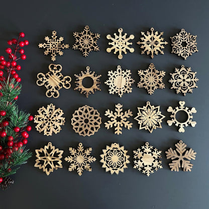 Olive Wood Snowflake Designs Christmas Ornaments