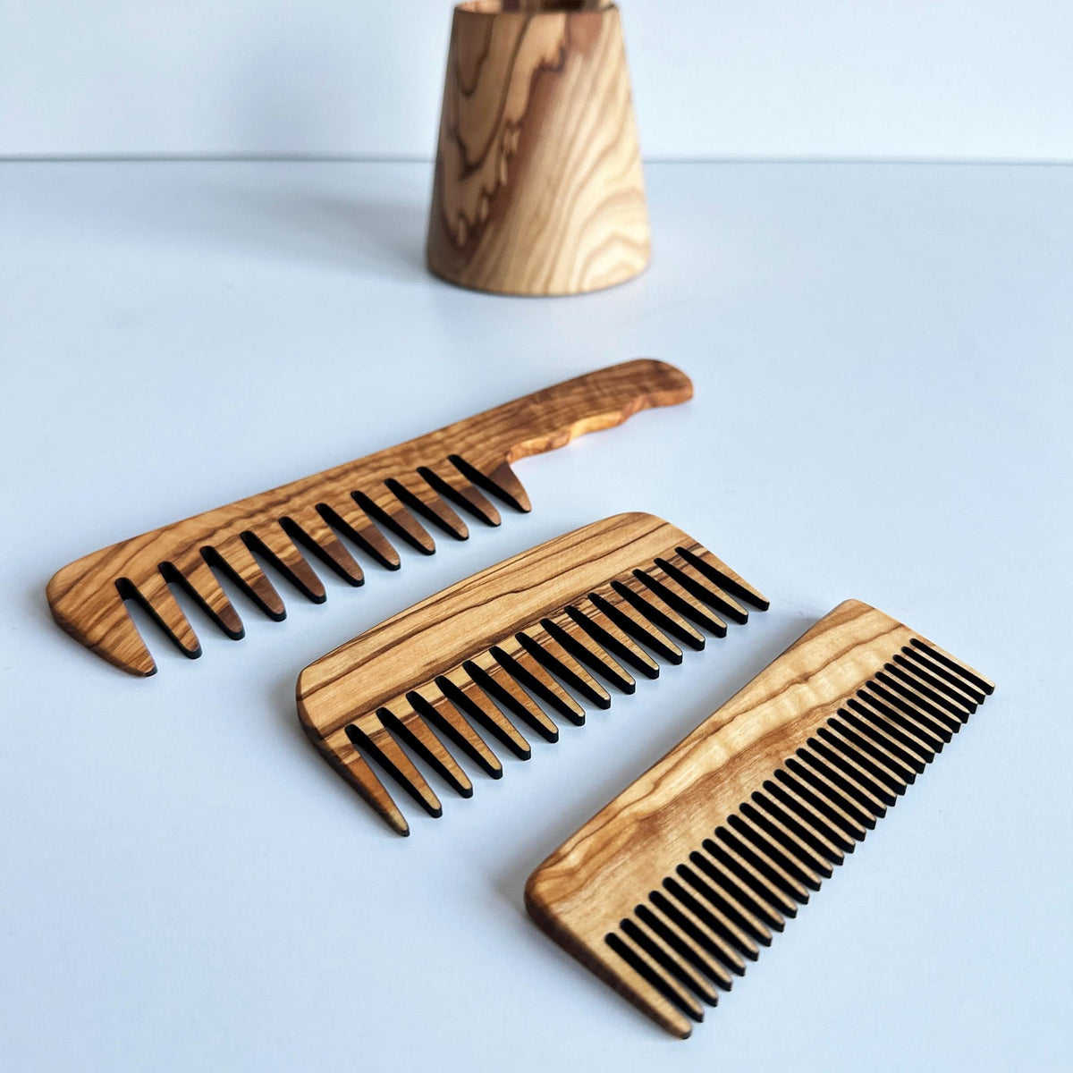 Personalized Olive Wood 3-Piece Comb Set | Handled and Pocket-Sized Combs for Men and Women |