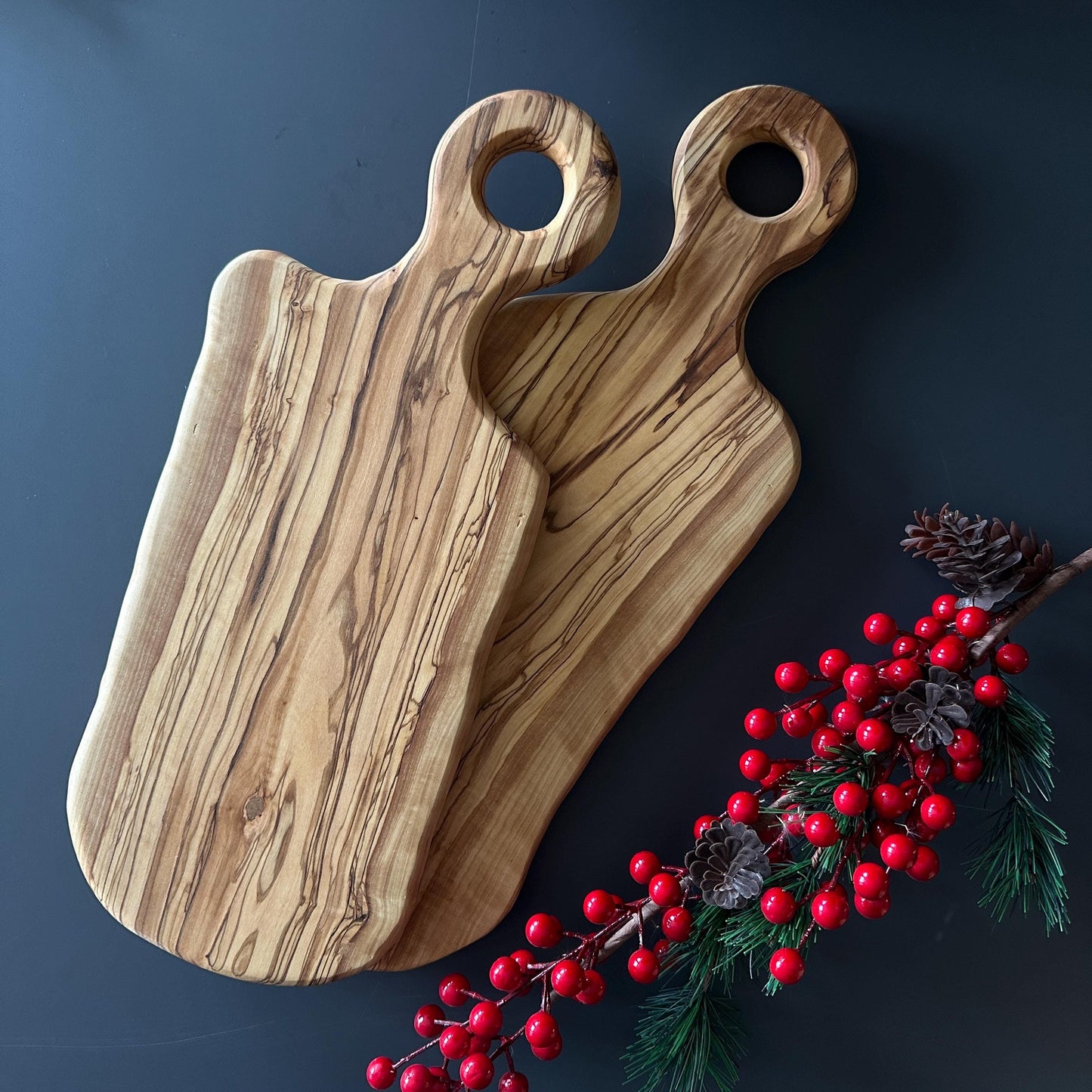 Natural Shaped Olive Wood Serving Board With Handle