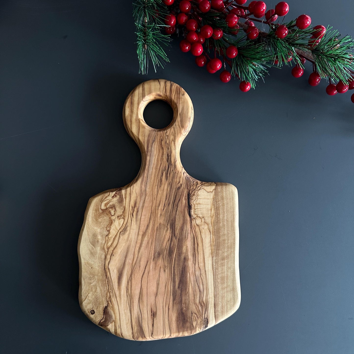 Natural Shaped Olive Wood Serving Board With Handle