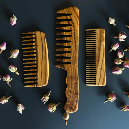 Personalized Olive Wood 3-Piece Comb Set | Handled and Pocket-Sized Combs for Men and Women |