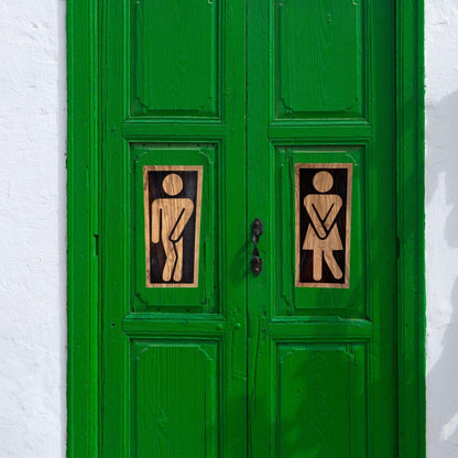 Handmade Olive Wood Restroom Sign | Laser Cut WC Door Plate