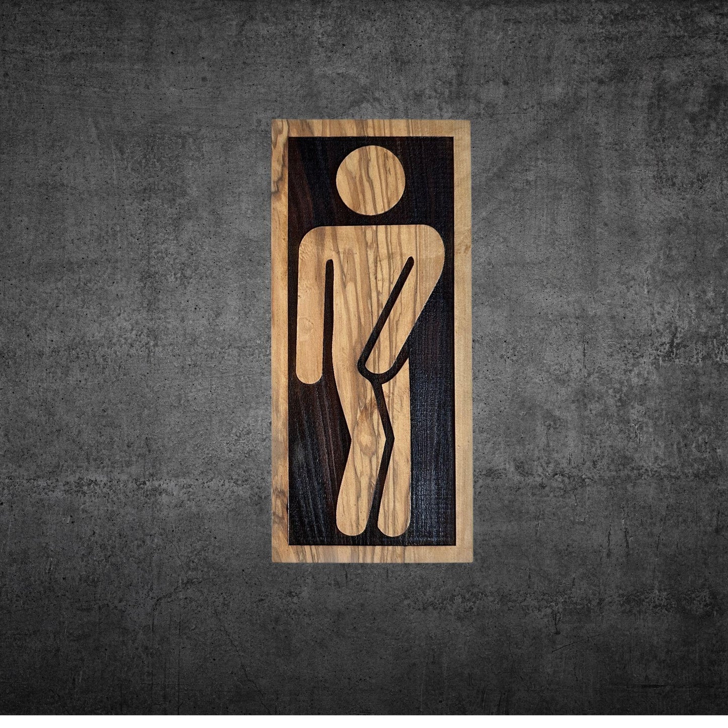 Olive Wood Restroom Sign | Bathroom WC Door Sign | Wooden Toilet Sign | Male Female Bathroom Figurines | Unique Toilet Door Plate