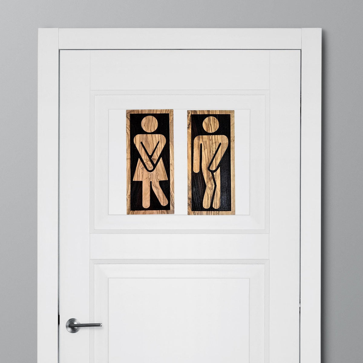 Handmade Olive Wood Restroom Sign | Laser Cut WC Door Plate