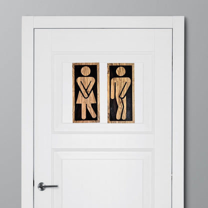 Handmade Olive Wood Restroom Sign | Laser Cut WC Door Plate