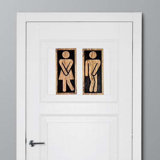 Plaque de toilettes en bois d'olivier fait main | Plaque de porte WC découpée au laser