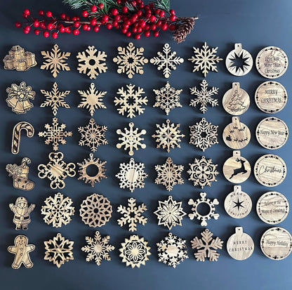 Engraved Olive Wood Christmas Ornaments, Unique Holiday Decor