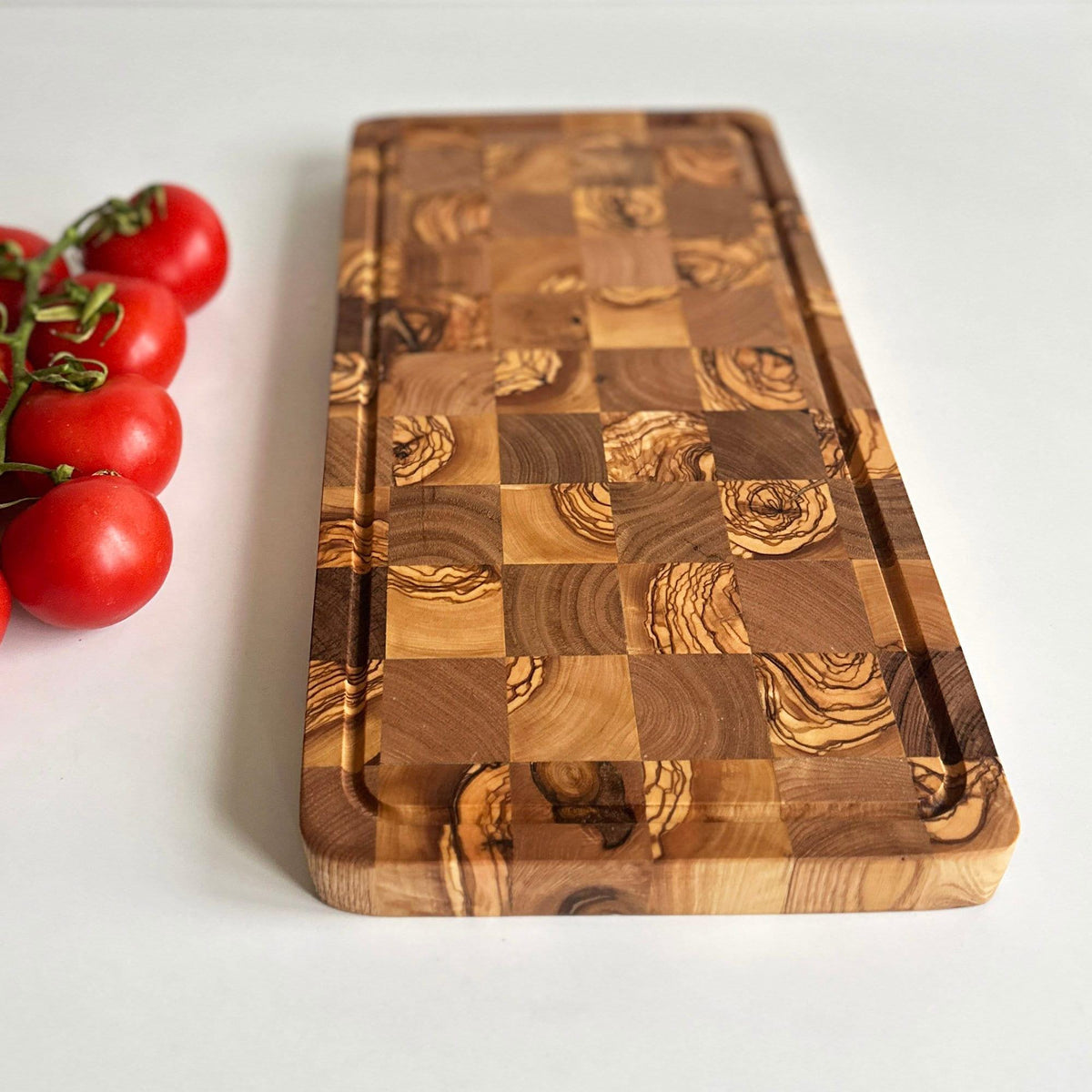 Olive Wood End Grain Cutting Board, Modern Puzzle Design