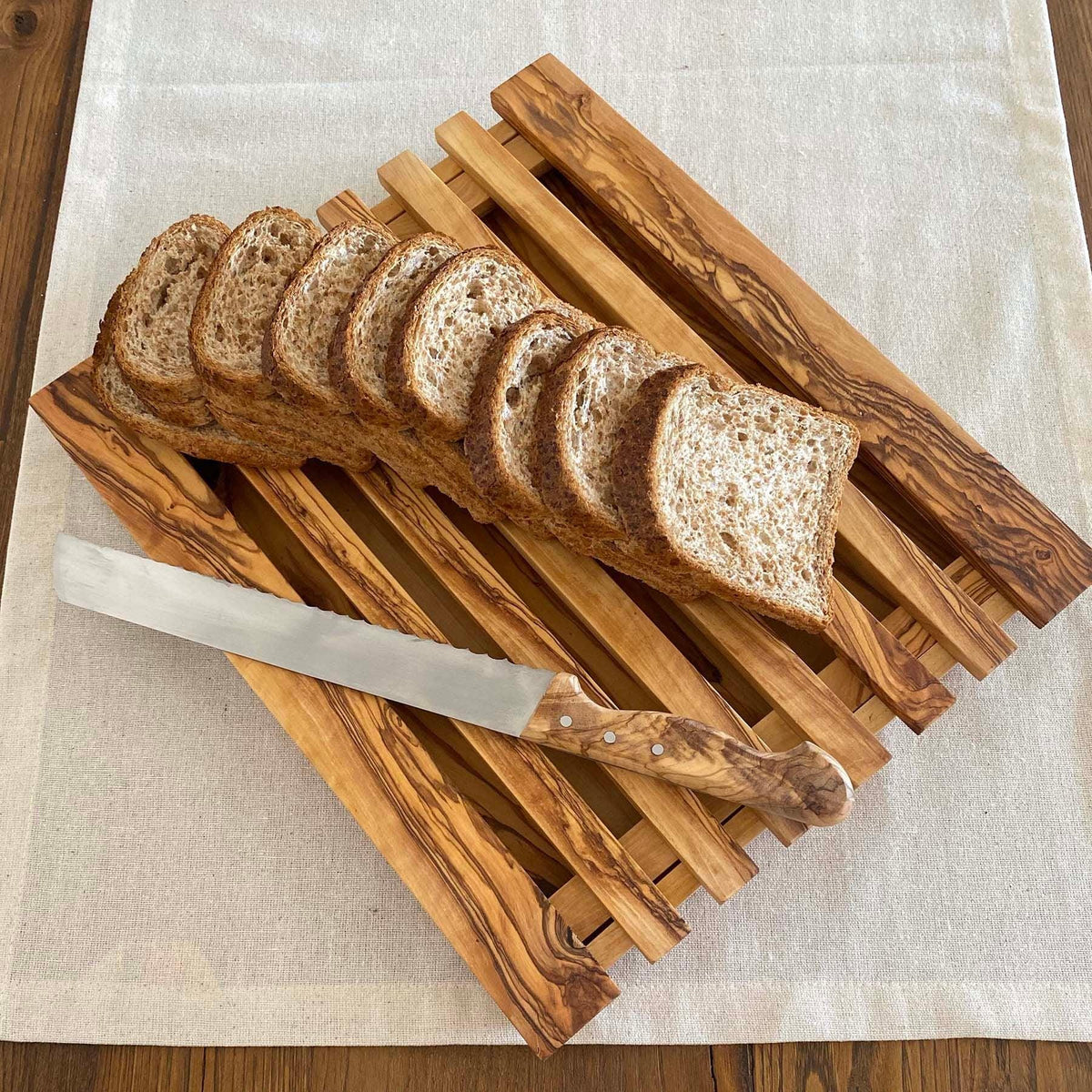 Olive Wood Bread Slicer | Antibacterial Pastry Cutting Board