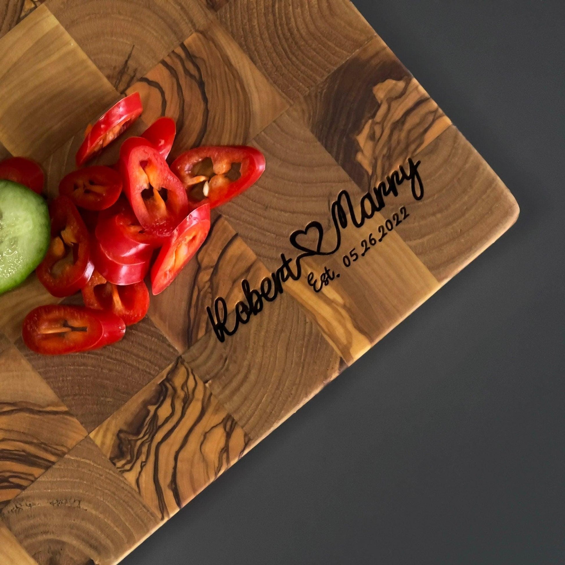 Handmade Olive Wood Cutting Board and Chef&#39;s Knife Set, Personalized Olive Wood Kitchen Set