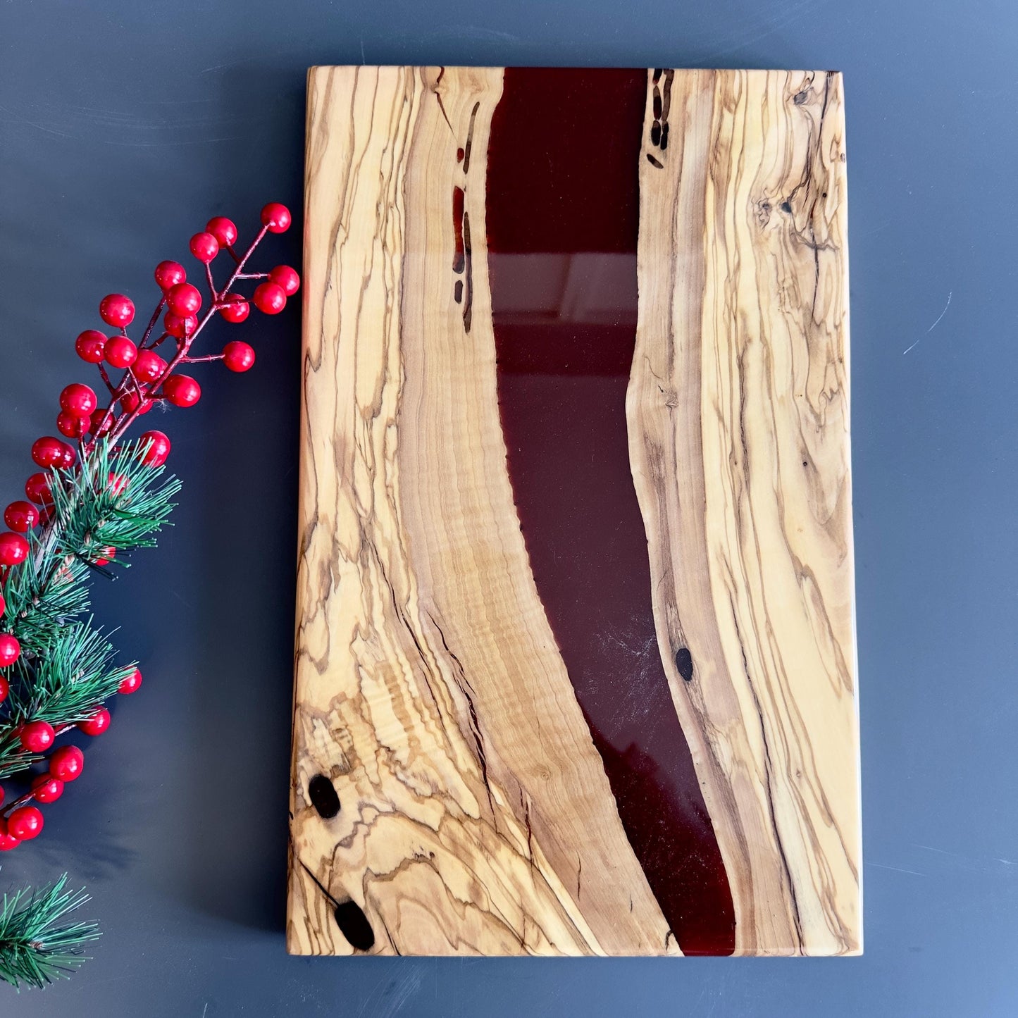 Handmade Olive Wood Charcuterie Board with Epoxy Resin | Serving Tray for Cheese | Christmas Gift l Charcuterie Board