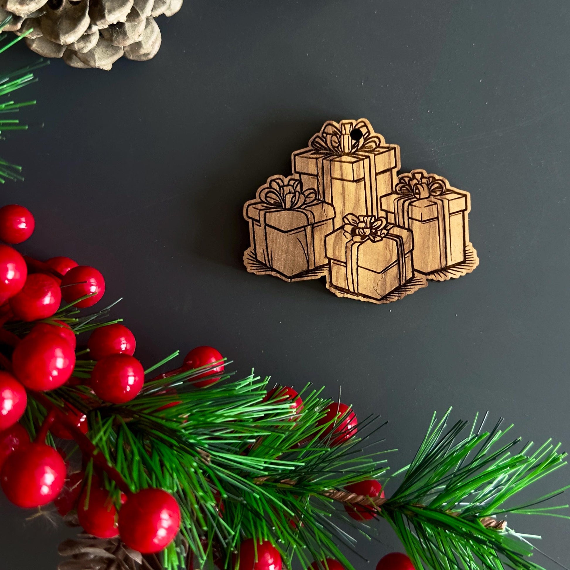 Olive Wood Unique Design Christmas Ornaments | Olive Wood Christmas Ornaments Unique Shapes Engraved | Christmas Gift | Wooden Ornaments