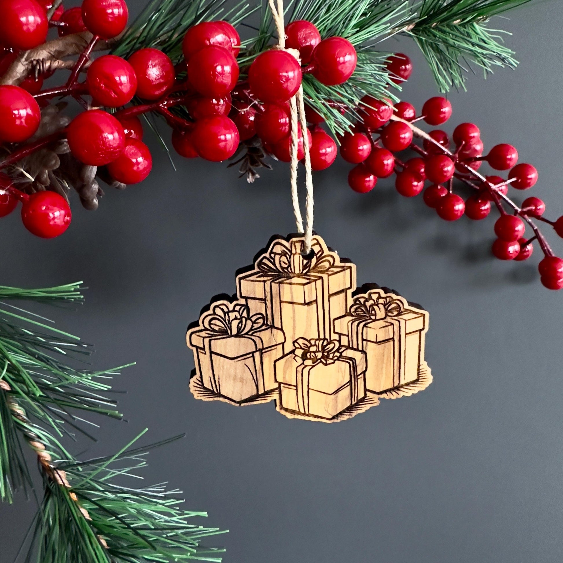 Olive Wood Unique Design Christmas Ornaments | Olive Wood Christmas Ornaments Unique Shapes Engraved | Christmas Gift | Wooden Ornaments