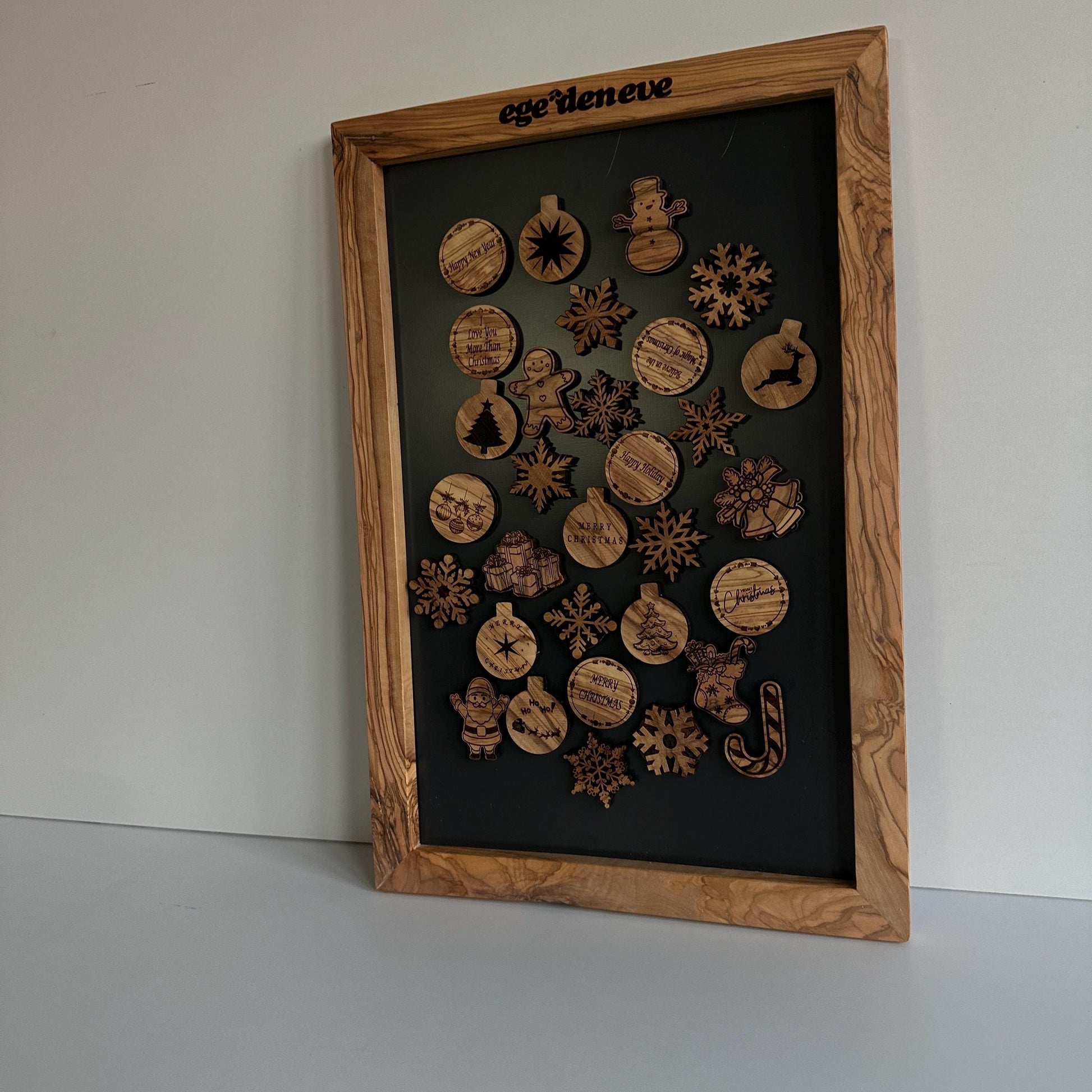 Olive Wood Magnet Display Stand – Magnet Display Board - Wooden Frame for Christmas Magnets