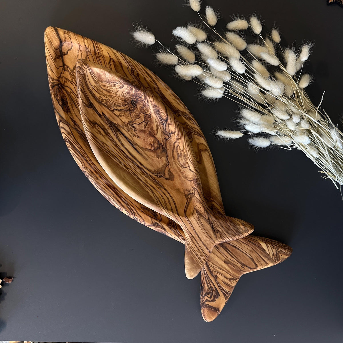 Handcrafted Olive Wood Fish-Shaped Plates - Decorative Wooden Plates - Gift For Mom