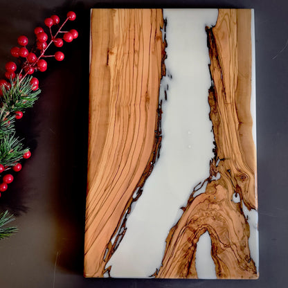 Olive Wood Charcuterie Board with Epoxy Resin | Serving Tray for Cheese | Christmas Gift