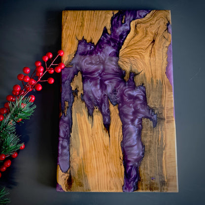 Olive Wood Charcuterie Board with Epoxy Resin | Serving Tray for Cheese | Christmas Gift