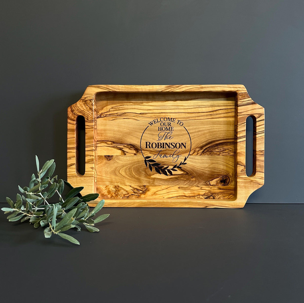 Personalized Olive Wood Serving Tray for Stylish Presentation, Christmas Gift, Gift For The Home