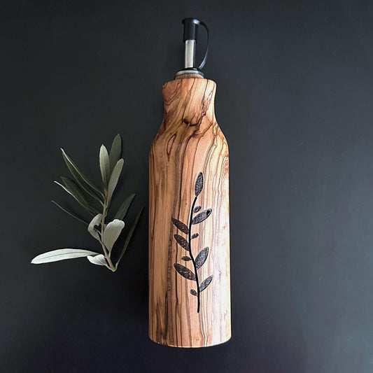 Olive Wood Oil and Vinegar Bottle - Elegant and Functional Kitchen Decor