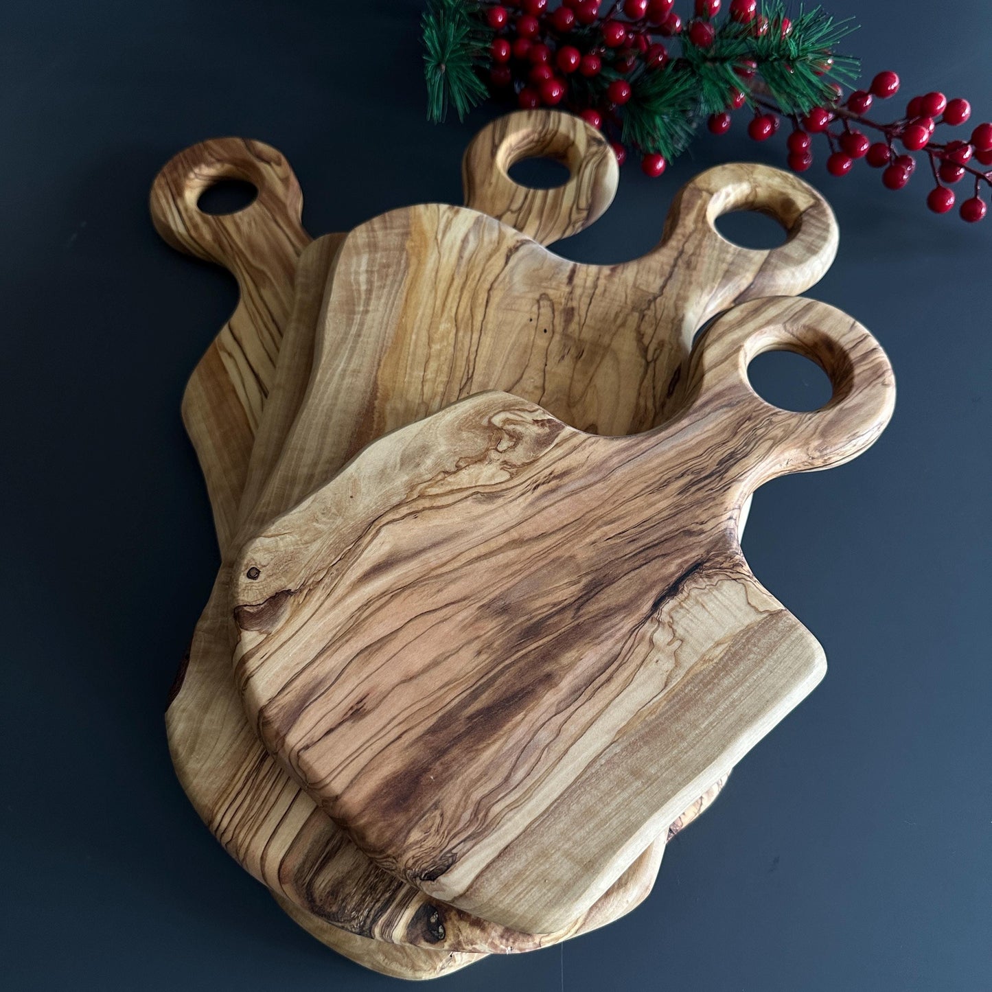 Natural Shaped Olive Wood Serving Board With Handle