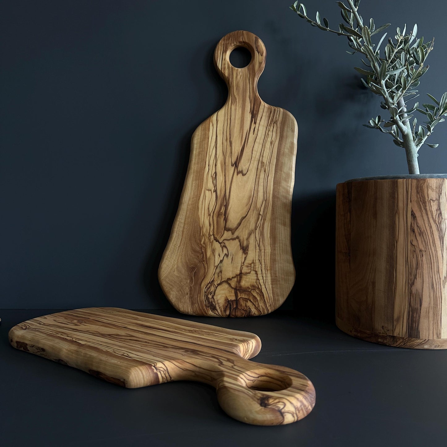 Natural Shaped Olive Wood Serving Board With Handle