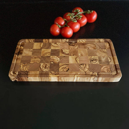 Olive Wood End Grain Cutting Board, Modern Puzzle Design