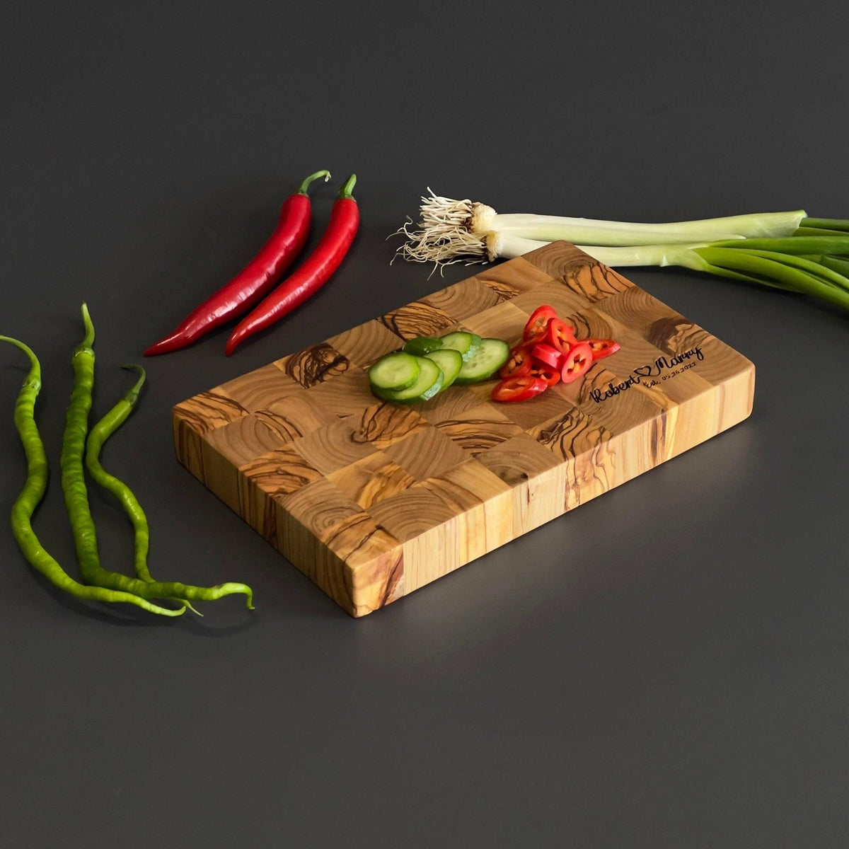 Handmade Olive Wood Cutting Board and Chef's Knife Set, Personalized Kitchen Gift
