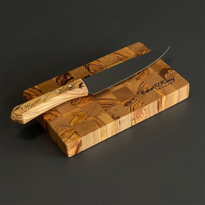 Handmade Olive Wood Cutting Board and Chef's Knife Set, Personalized Kitchen Gift