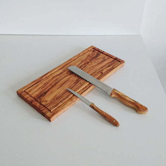 Olive Wood Cutting Board with Groove, Wooden Rectangular Steak Board