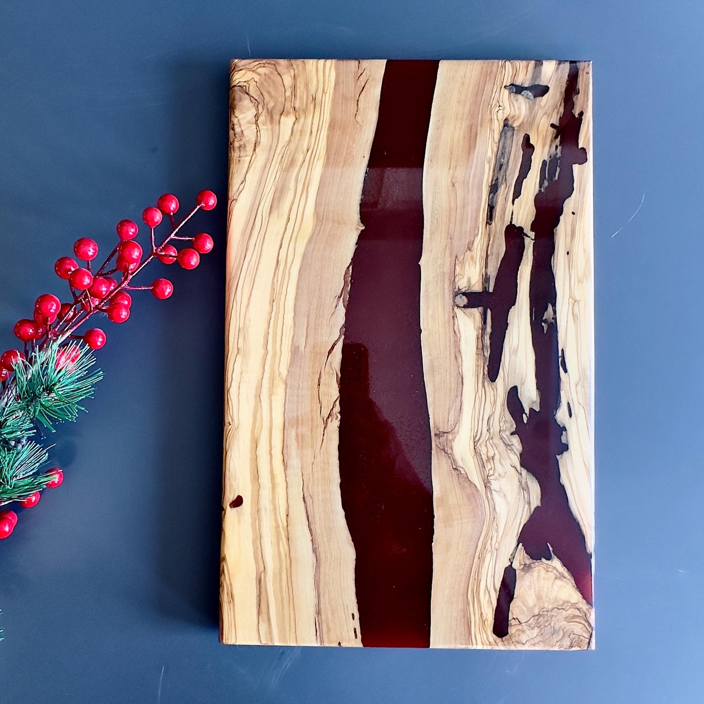 Handmade Olive Wood Charcuterie Board with Epoxy Resin | Serving Tray for Cheese | Christmas Gift l Charcuterie Board