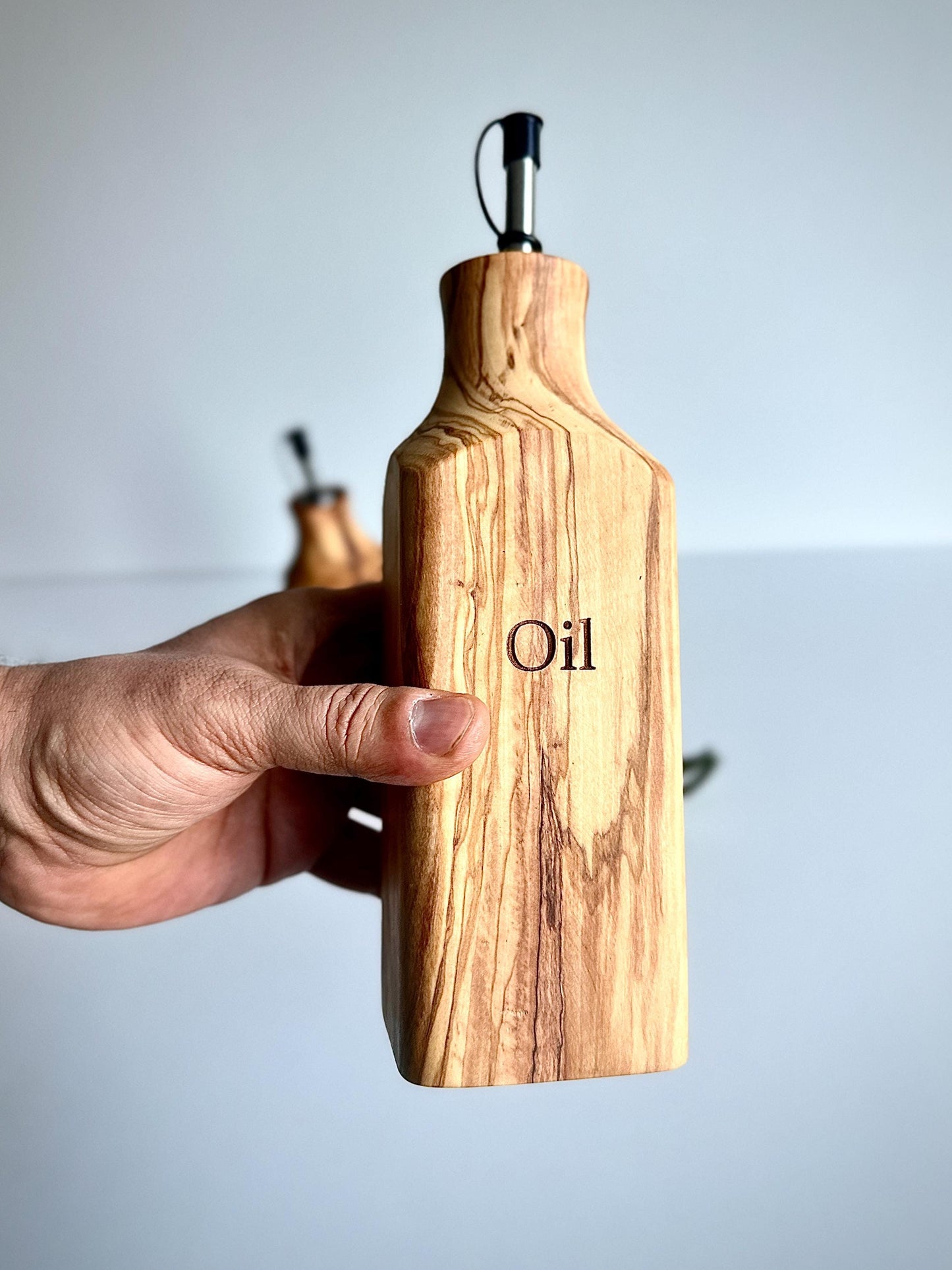 Olive Wood Oil and Vinegar Bottle - Elegant and Functional Kitchen Decor