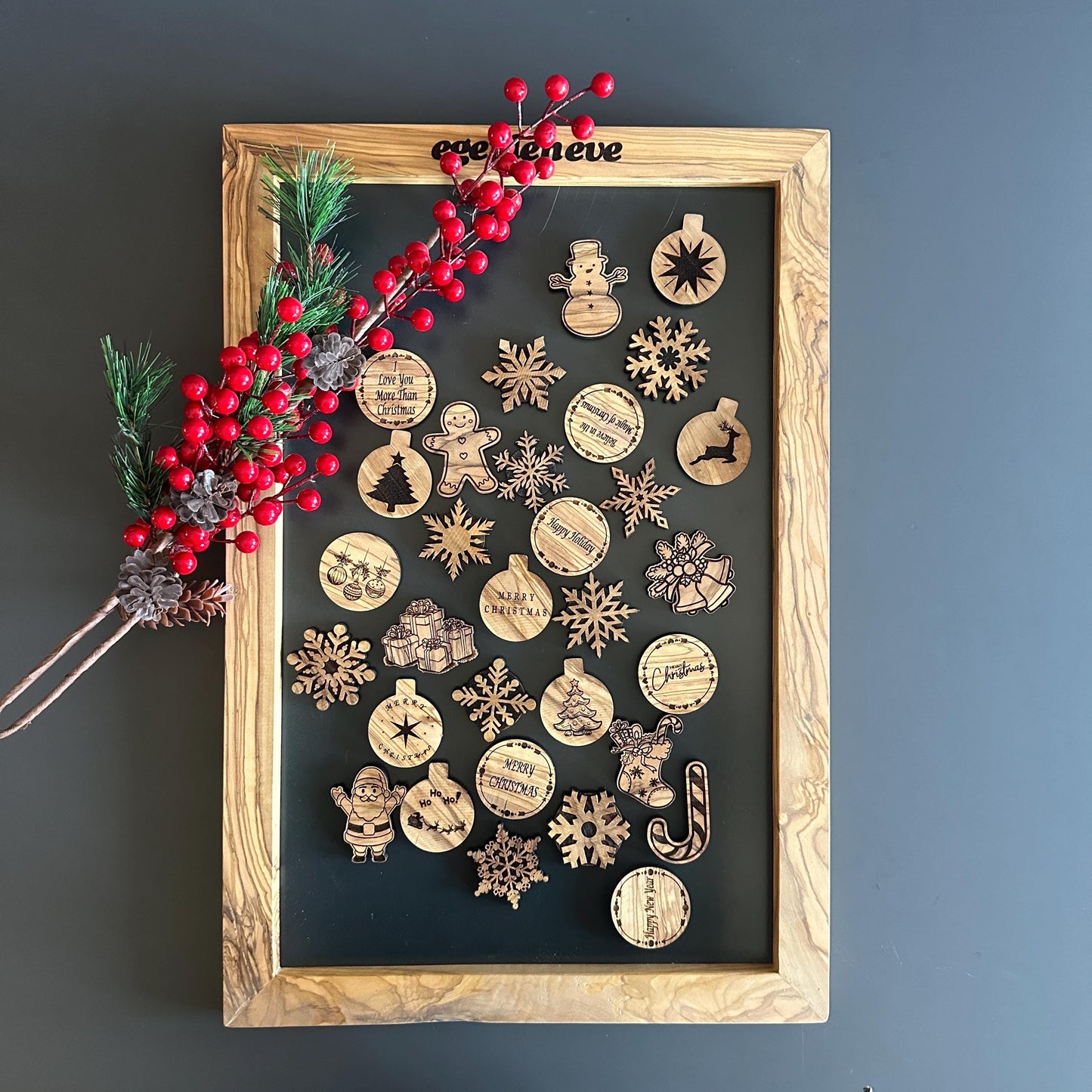 Olive Wood Magnet Display Stand – Magnet Display Board - Wooden Frame for Christmas Magnets