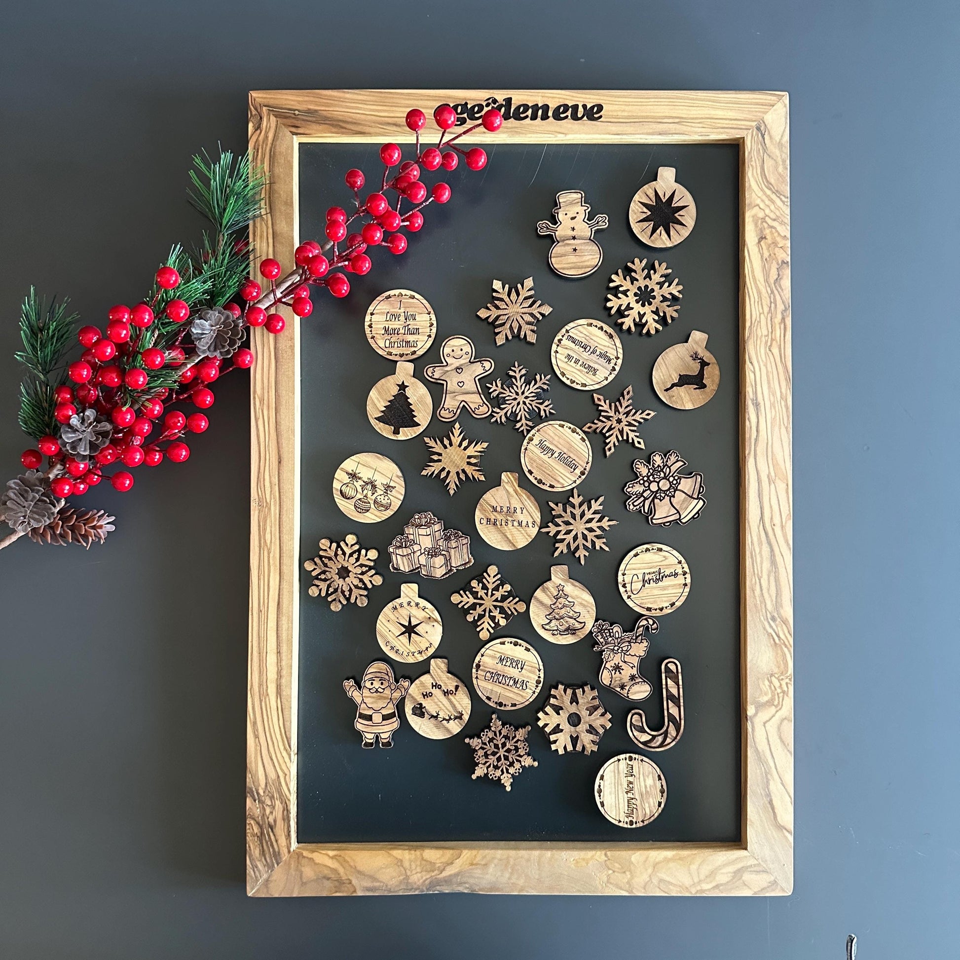 Olive Wood Magnet Display Stand – Magnet Display Board - Wooden Frame for Christmas Magnets